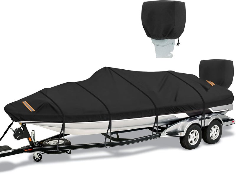 SILIVN Boat Cover 17-19 ft 1200D Waterproof Boat Covers with Motor Cover Fits Bass Tracker Cover, V-Hull Tri-Hull Bass Boat.Trailerable Marine Grade Boat Cover, Pro-Style Bass Boat with Tightening Strap - Image 1